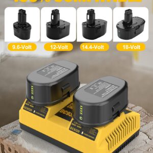 AYTXTG 2Pack 6.5Ah Lithium Battery Replace for Dewalt 18V XRP Ni-Cad Battery DC9096 DC9098 DC9099 DE9039 DE9095 + 2 Port DC9320 Fast Dual Charger for Dewalt 7.2V-18V XRP NI-CD NI-MH Battery