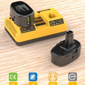 AYTXTG 2Pack 6.5Ah Lithium Battery Replace for Dewalt 18V XRP Ni-Cad Battery DC9096 DC9098 DC9099 DE9039 DE9095 + 2 Port DC9320 Fast Dual Charger for Dewalt 7.2V-18V XRP NI-CD NI-MH Battery