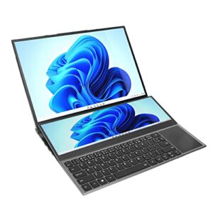 qinlorgo touch screen laptop, double screen laptop dual screens 8g 256g full size numeric keyboard for office (us plug)