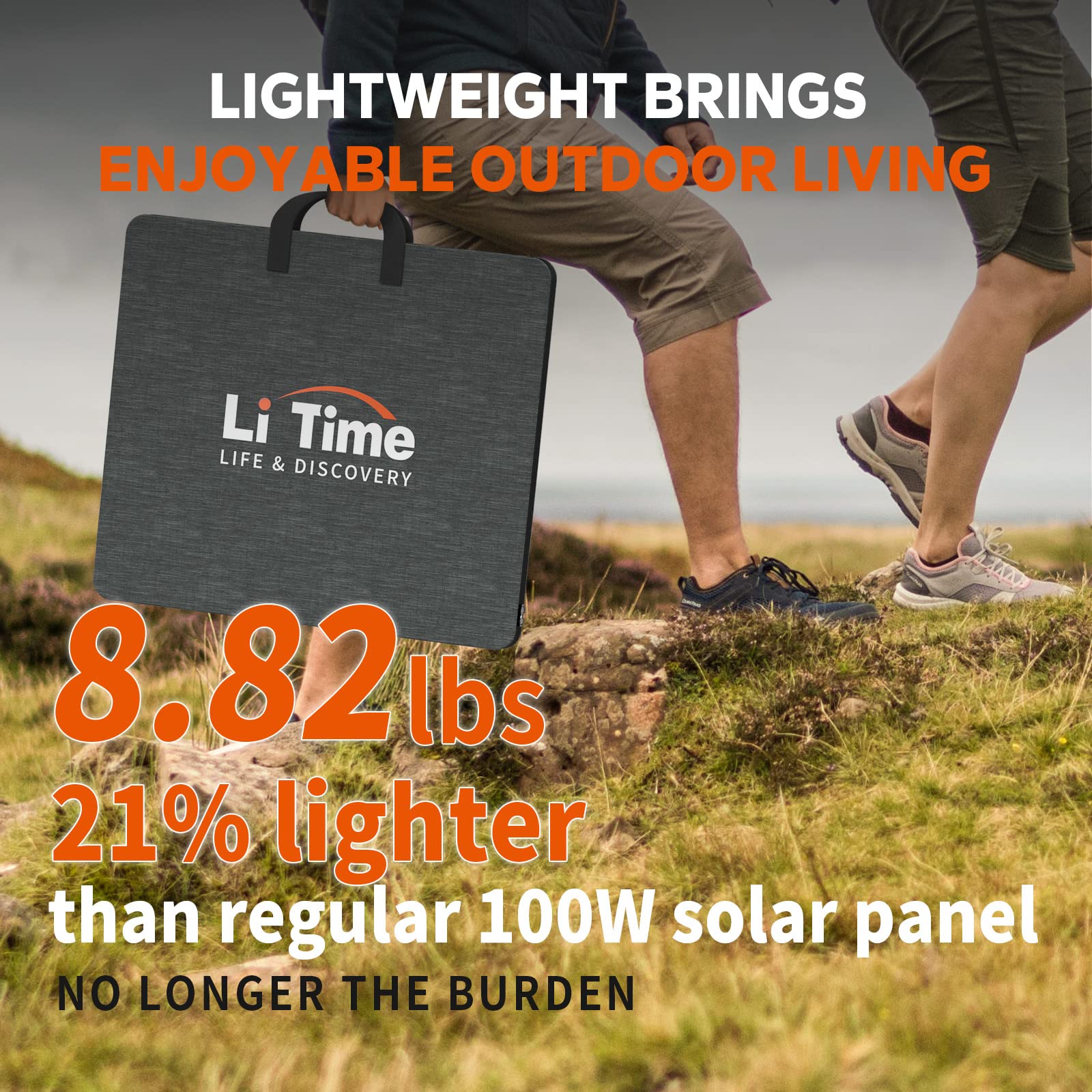 LiTime 100W Portable Solar Panel, Mono Crystalline Silicon Cells, IP67 Dust & Water Proof, Suitable for Portable Power Station, Using for RV, Camping, Overland etc.