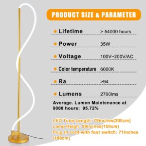 DEC LUCE DECOLUCE LIGHTING Modern LED Gold Floor Lamp, Flexible DIY Modeling Tall Standing Lamp, 35W/2700lm Ultra Bright White Light Corner Floor lamp for Bedroom, Living Room, Office