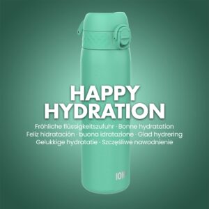 ION8 Steel Water Bottle, 600 ml/20 oz, Leak Proof, Easy to Open, Secure Lock, Dishwasher Safe, Flip Cover, Fits Cup Holders, Carry Handle, Durable, Scratch Resistant, Carbon Neutral, Teal Green