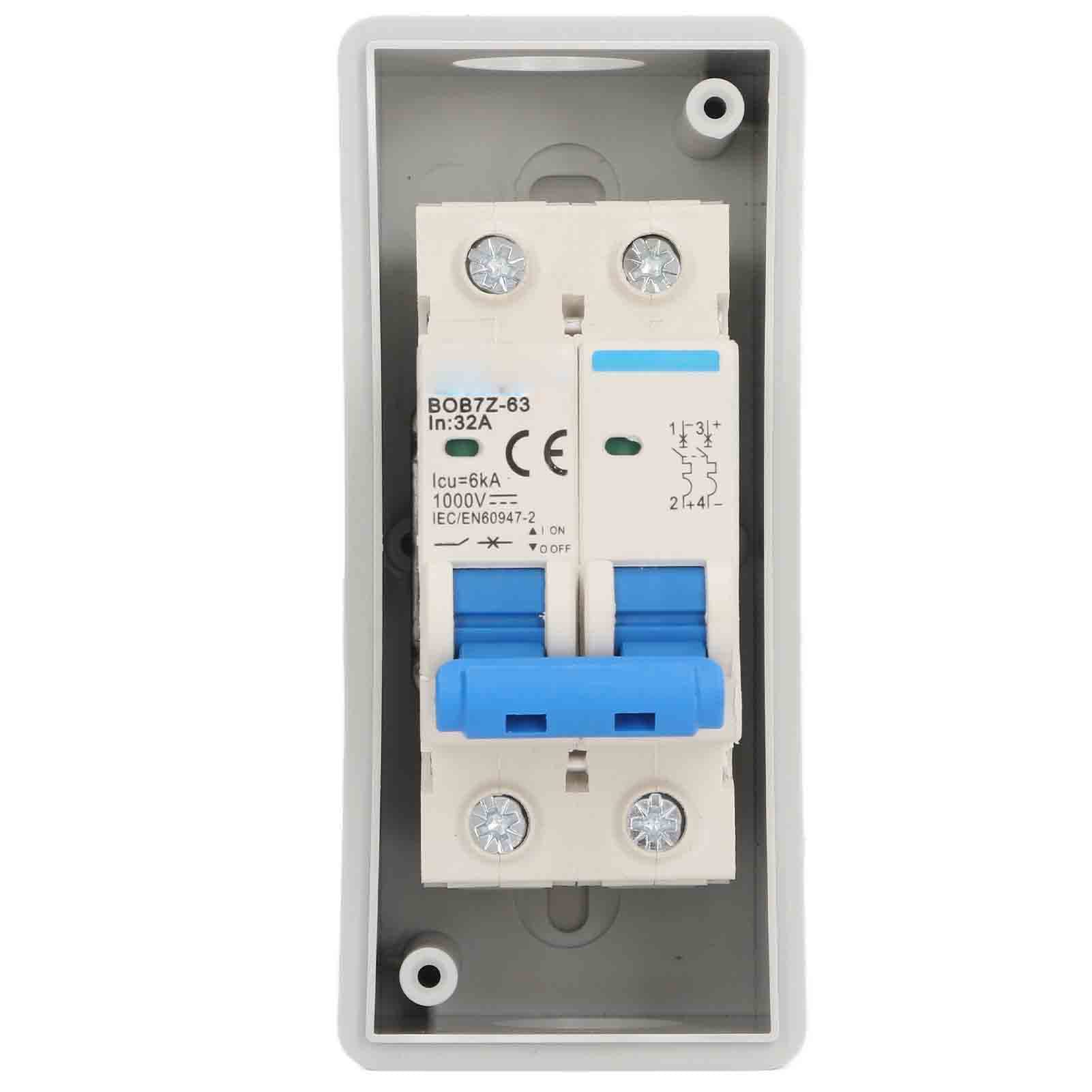 2P 32A 1000V DC Circuit Breaker, 6KA IP65 Waterproof DC Isolator Switch Solar Disconnect Switch for Solar Panel PV System Renogy Solar Panels Switch Panel Solar Panel Disconnect Switch