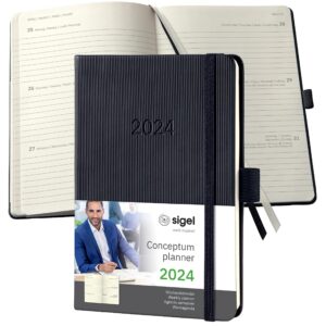 sigel c2413 conceptum weekly planner 2024, approx. a6, black, hardcover, 2 pages = 1 week, 176 pages
