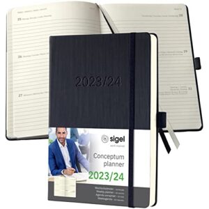 sigel c2401 conceptum weekly planner 2023/2024, approx. a5, approx. a5, black, hardcover, 2 pages = 1 week, 256 pages