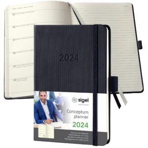 sigel c2415 conceptum weekly planner and notes 2024, approx. a6, black, hardcover, 2 pages = week on left/notes on right, 176 pages