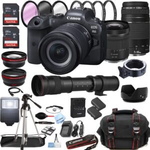 canon eos r6 mirrorless digital camera with rf 24-105mm f/4-7.1 stm lens + 75-300mm f/4-5.6 iii lens + 420-800mm super telephoto lens + 128gb memory + case + tripod + filters (44pc bundle)