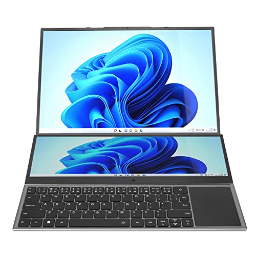 Shanrya 16in 14in Dual Screen Laptop, 128GB PCIe NVMe M.2 SSD for Intel for Core I7 CPU 100‑240V Dual Screen Laptop Computer 8GB DDR4 RAM for Office (US Plug)