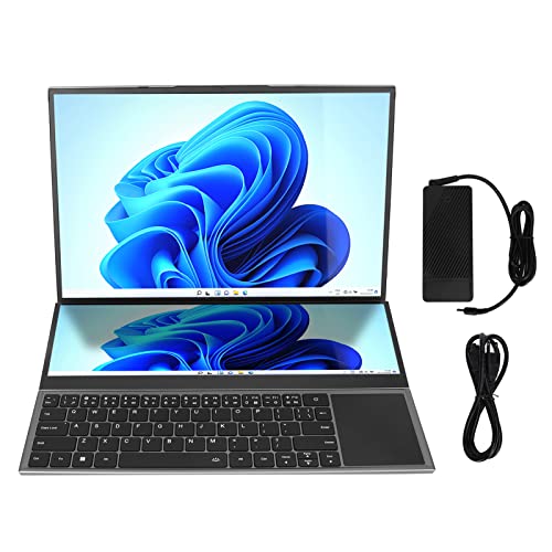 Shanrya 16in 14in Dual Screen Laptop, 128GB PCIe NVMe M.2 SSD for Intel for Core I7 CPU 100‑240V Dual Screen Laptop Computer 8GB DDR4 RAM for Office (US Plug)
