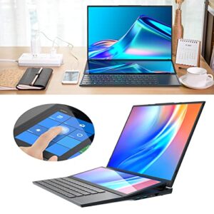 Shanrya 16in 14in Dual Screen Laptop, 128GB PCIe NVMe M.2 SSD for Intel for Core I7 CPU 100‑240V Dual Screen Laptop Computer 8GB DDR4 RAM for Office (US Plug)