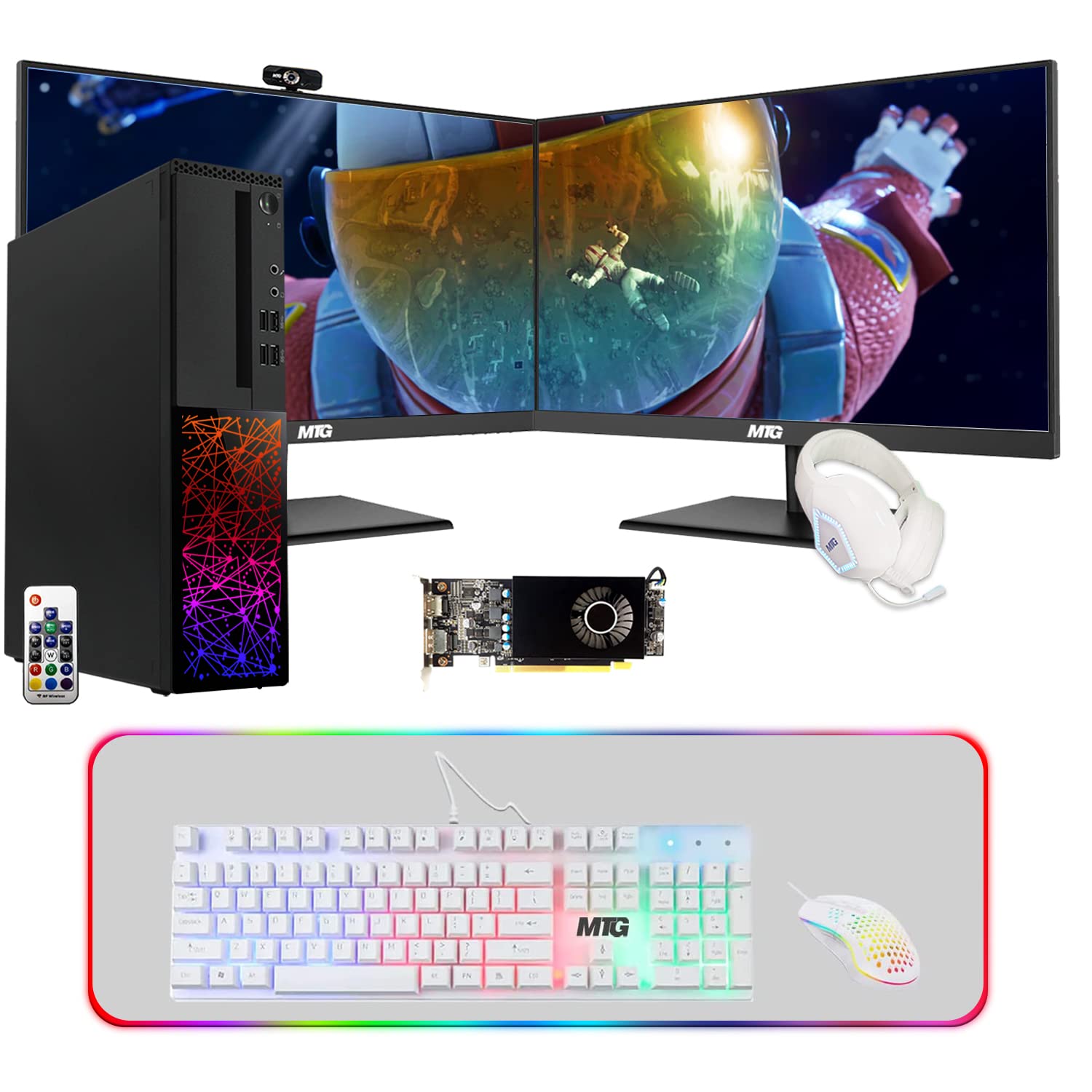 Gaming Desktop PC, Intel i5 6th Gen, TechMagnet Galaxy 6, 16GB RAM, 240GB SSD, MTG New Dual 24 Inch Monitor, RX 550, 4 in 1 Gaming Kit, Webcam, Win 10 Pro (Renewed)