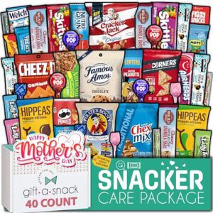 gift a snack - mothers day snack box variety pack care package + greeting card (40 count) sweet treats gift basket, candies chips crackers bars, crave food assortment