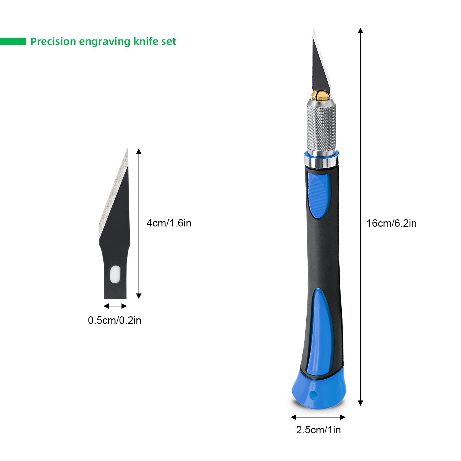 FOSHIO 2 Pack Precision Craft Knife Set with 20 Pieces Replacement Blades, Ergonomic Non-Slip Handle Hobby Knife with Protective Cover for Art, Craft Scrapbooking, Stencil (Blue)