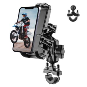 rockbros motorcycle phone mount aluminum alloy bike phone mount holder with vibration dampener, cell phone holder for motorcycle, bicycle scooter universal handlebar mount fits 4.7-7.1'' phones