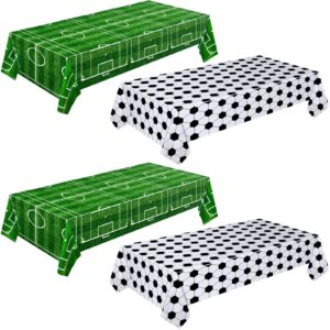 soccer plastic tablecloth soccer party disposable table cover soccer pattern party supplies plastic soccer theme table cover rectangle grass decoration for stadium 54 x 108 inch (soccer,4 pcs)