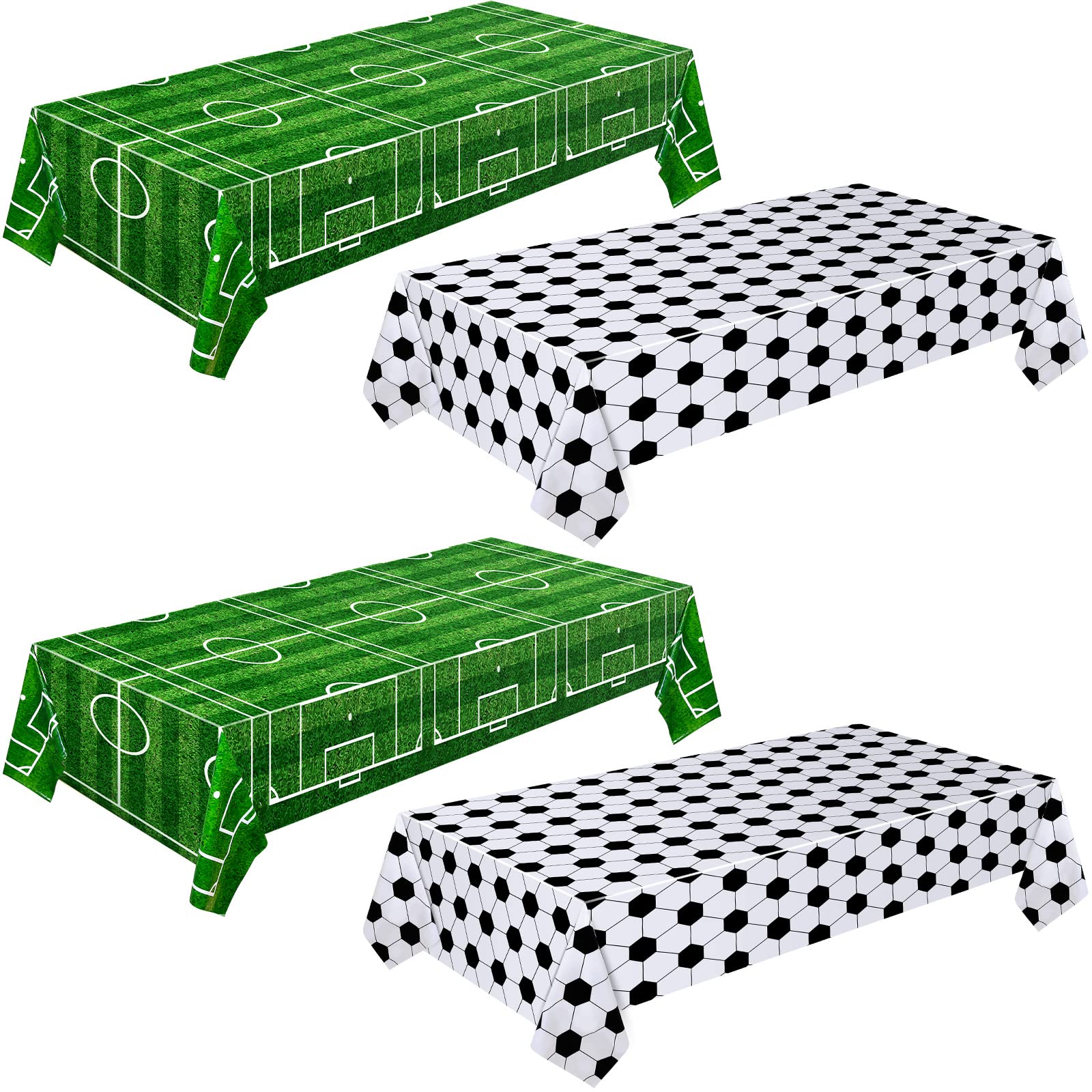 Soccer Plastic Tablecloth Soccer Party Disposable Table Cover Soccer Pattern Party Supplies Plastic Soccer Theme Table Cover Rectangle Grass Decoration for Stadium 54 x 108 Inch (Soccer,4 Pcs)