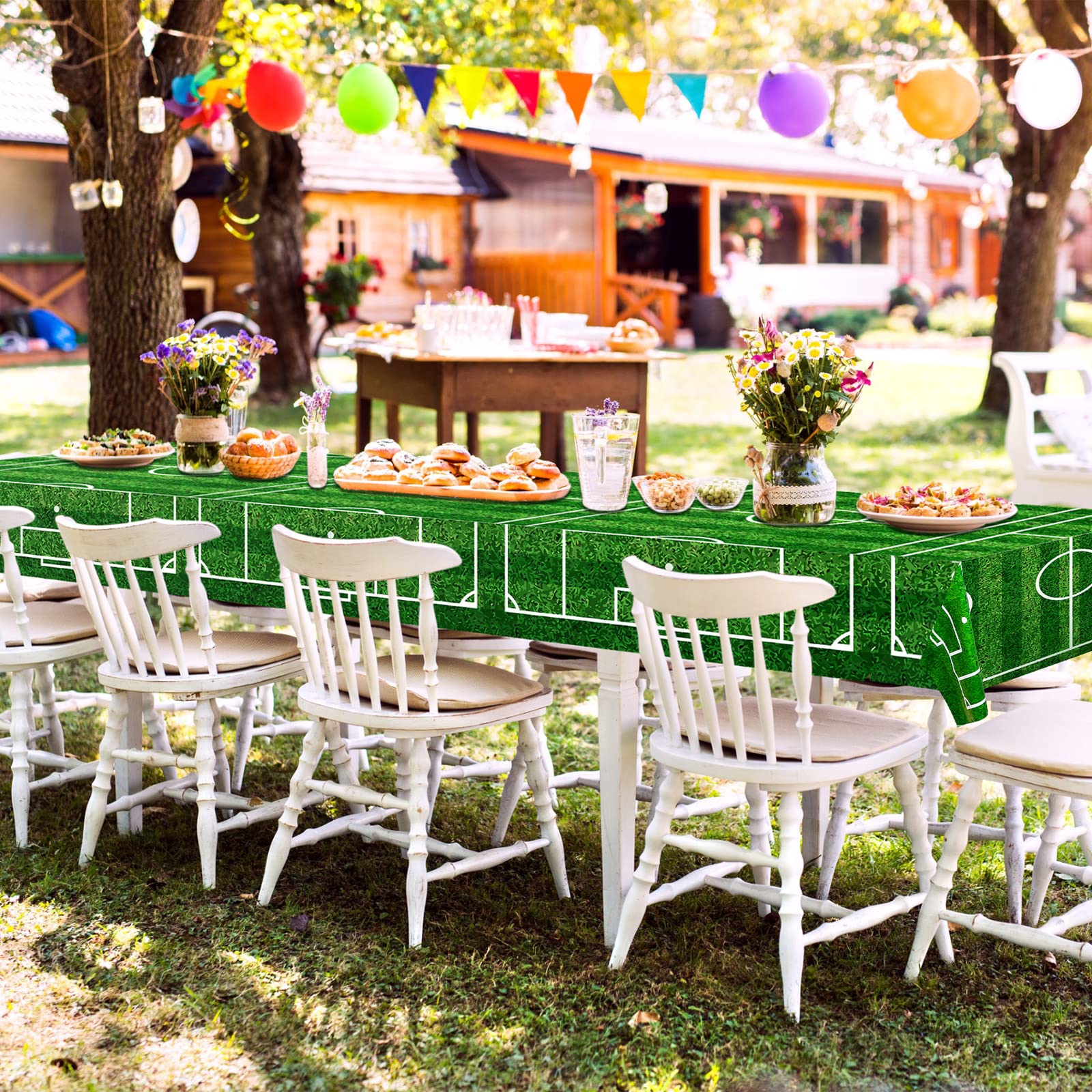 Soccer Plastic Tablecloth Soccer Party Disposable Table Cover Soccer Pattern Party Supplies Plastic Soccer Theme Table Cover Rectangle Grass Decoration for Stadium 54 x 108 Inch (Soccer,4 Pcs)