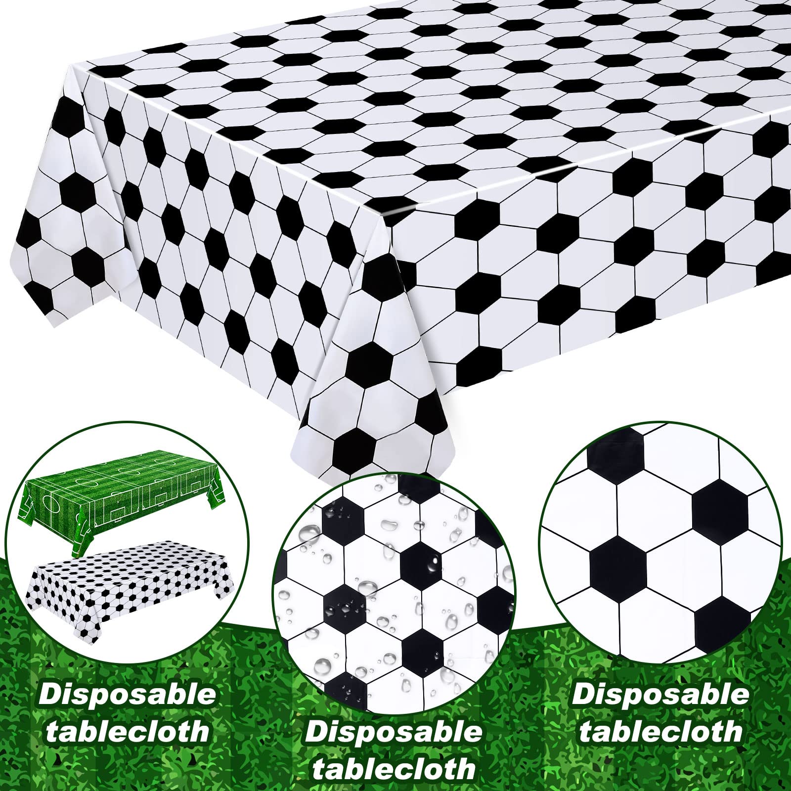 Soccer Plastic Tablecloth Soccer Party Disposable Table Cover Soccer Pattern Party Supplies Plastic Soccer Theme Table Cover Rectangle Grass Decoration for Stadium 54 x 108 Inch (Soccer,4 Pcs)