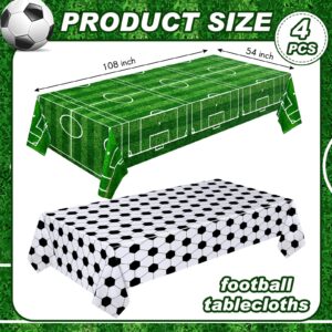 Soccer Plastic Tablecloth Soccer Party Disposable Table Cover Soccer Pattern Party Supplies Plastic Soccer Theme Table Cover Rectangle Grass Decoration for Stadium 54 x 108 Inch (Soccer,4 Pcs)