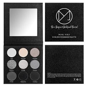 MAKI YIKA Black Grey Smoky Eyeshadow Palette, Matte Black White Gray Silver High Pigmented Smokey Eye Shadow, 9 Colors Long Lasting Shimmer Powder Makeup Palette For Goth Look (Black)