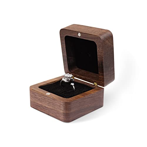 WisePoint Personalized Wooden Ring Box, Mini Engagement Ring Holder Box with Single Slot, Square Wedding Ring Box for Ring, Elegant and Retro Ring Holder Box for Wedding, Ceremony (black)