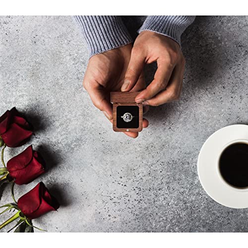 WisePoint Personalized Wooden Ring Box, Mini Engagement Ring Holder Box with Single Slot, Square Wedding Ring Box for Ring, Elegant and Retro Ring Holder Box for Wedding, Ceremony (black)