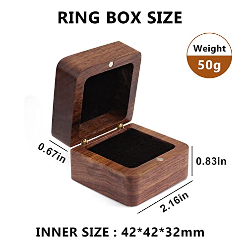 WisePoint Personalized Wooden Ring Box, Mini Engagement Ring Holder Box with Single Slot, Square Wedding Ring Box for Ring, Elegant and Retro Ring Holder Box for Wedding, Ceremony (black)