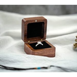 WisePoint Personalized Wooden Ring Box, Mini Engagement Ring Holder Box with Single Slot, Square Wedding Ring Box for Ring, Elegant and Retro Ring Holder Box for Wedding, Ceremony (black)