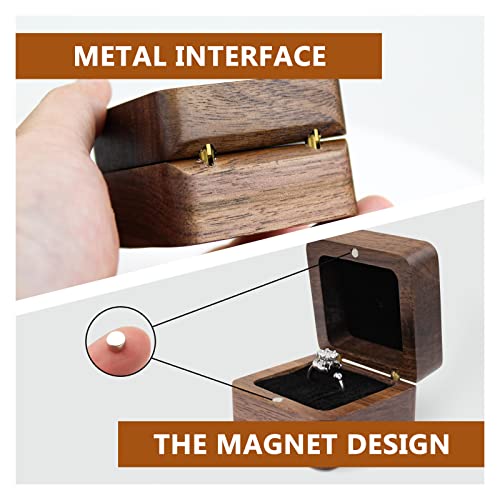 WisePoint Personalized Wooden Ring Box, Mini Engagement Ring Holder Box with Single Slot, Square Wedding Ring Box for Ring, Elegant and Retro Ring Holder Box for Wedding, Ceremony (black)