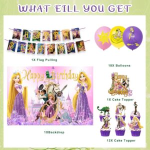 Rapunzel Birthday Party Decoration Supplies Includes Backdrop Banner, Balloons, Cake Toppers for Girl Party Favor