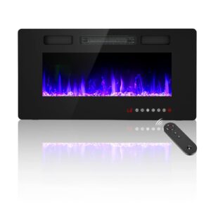 zionheat 36 inches electric fireplace-wall fireplace for living room-fireplace heater insert wall mounted with remote control,timer,12 flame colors,750/150w