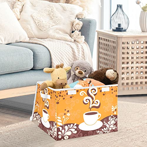 RunningBear Hot Coffee Large Storage Bins with Lid Collapsible Storage Bin Storage Organizer Bin Cute Storage Box for Nursery Playroom Home Office Closet