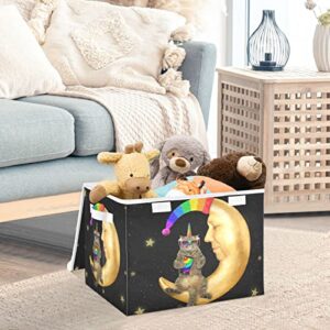 RunningBear Cat Unicorn! Large Storage Bins with Lid Collapsible Storage Bin Cube Basket Organizer Foldable Fabric Cube for Rooms Playroom Shelves