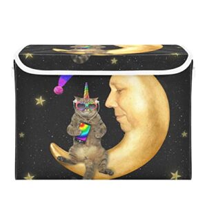 RunningBear Cat Unicorn! Large Storage Bins with Lid Collapsible Storage Bin Cube Basket Organizer Foldable Fabric Cube for Rooms Playroom Shelves