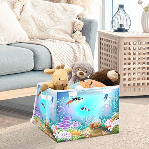 RunningBear Fish Plants Large Storage Bins with Lid Collapsible Storage Bin Cube Storage Bin Cloth Baskets Containers for Office Outside Cars