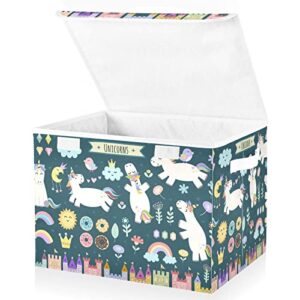 runningbear unicorn and fairytale large storage bins with lid collapsible storage bin box shelves cube storage foldable fabric storage boxes for clothes towels magazine