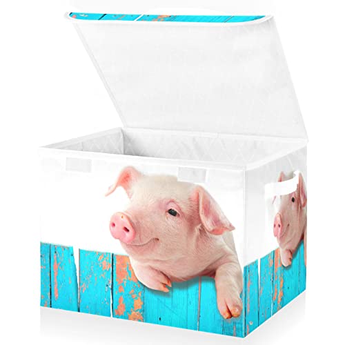 Funny Pig Fence Large Storage Bins with Lid Collapsible Storage Bin Toy Boxs Decorative Storage Box for Shelf Closet Nursery Home