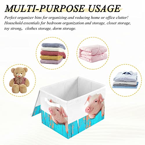 Funny Pig Fence Large Storage Bins with Lid Collapsible Storage Bin Toy Boxs Decorative Storage Box for Shelf Closet Nursery Home