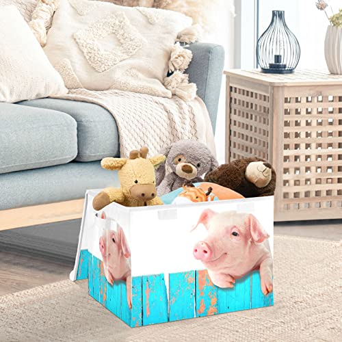 Funny Pig Fence Large Storage Bins with Lid Collapsible Storage Bin Toy Boxs Decorative Storage Box for Shelf Closet Nursery Home