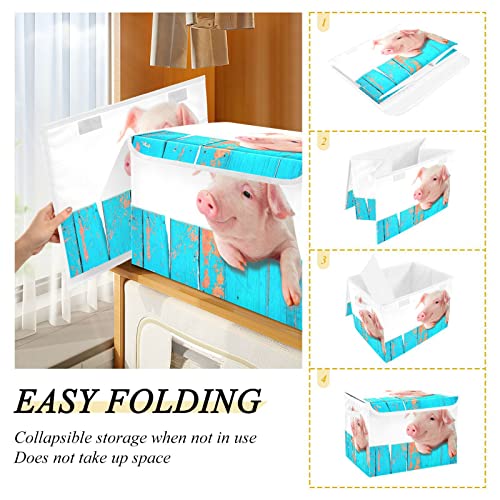 Funny Pig Fence Large Storage Bins with Lid Collapsible Storage Bin Toy Boxs Decorative Storage Box for Shelf Closet Nursery Home