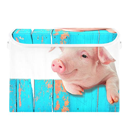 Funny Pig Fence Large Storage Bins with Lid Collapsible Storage Bin Toy Boxs Decorative Storage Box for Shelf Closet Nursery Home