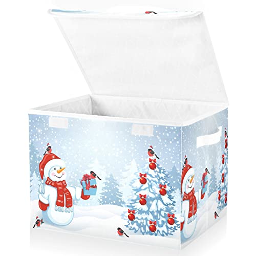 Snowman Bird Large Storage Bins with Lid Collapsible Storage Bin Storage Cubes Rectangle Storage Bin for Living Room Bedroom