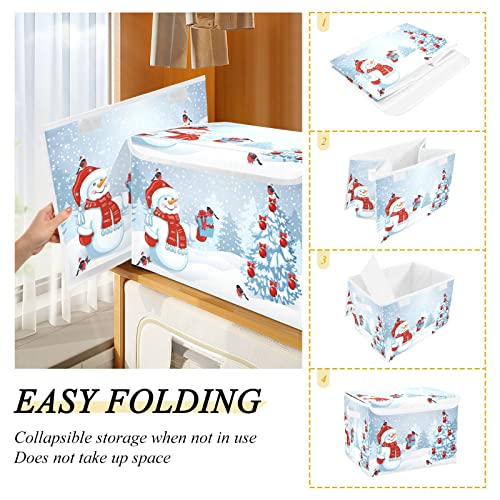 Snowman Bird Large Storage Bins with Lid Collapsible Storage Bin Storage Cubes Rectangle Storage Bin for Living Room Bedroom