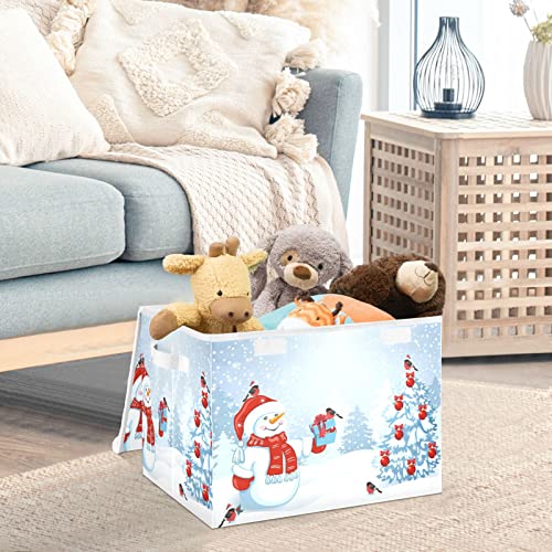 Snowman Bird Large Storage Bins with Lid Collapsible Storage Bin Storage Cubes Rectangle Storage Bin for Living Room Bedroom