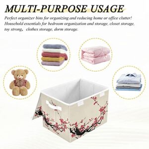 RunningBear Plum Blossom Large Storage Bins with Lid Collapsible Storage Bin Storage Basket Clothes Toys Bin for Shelves Closet Bookshelf