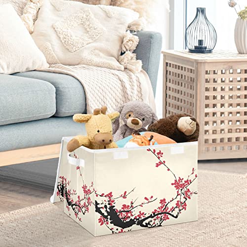 RunningBear Plum Blossom Large Storage Bins with Lid Collapsible Storage Bin Storage Basket Clothes Toys Bin for Shelves Closet Bookshelf