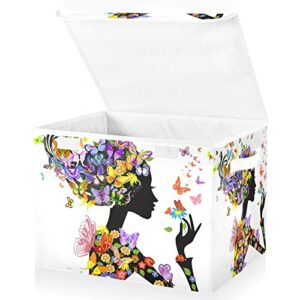 runningbear flowers girl butterflies large storage bins with lid collapsible storage bin storage organizer bin cute bin for shelf closet nursery home