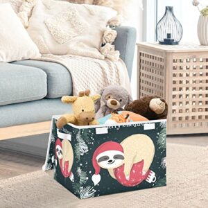 RunningBear Cute Sloth Christmas Large Storage Bins with Lid Collapsible Storage Bin Storage Box Fabric Foldable Storage Organizer Containes for Home Toys Clothes