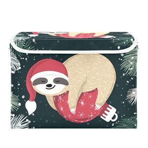 RunningBear Cute Sloth Christmas Large Storage Bins with Lid Collapsible Storage Bin Storage Box Fabric Foldable Storage Organizer Containes for Home Toys Clothes