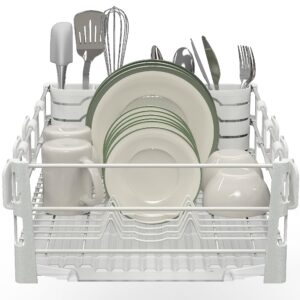 Simple Houseware Dish Rack with Drainers, Mug Holder and Utensil Holder, White